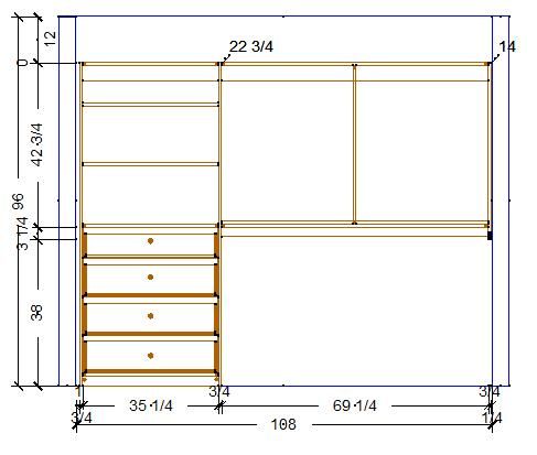 Elevation of the Glades closet left wall with dimensions