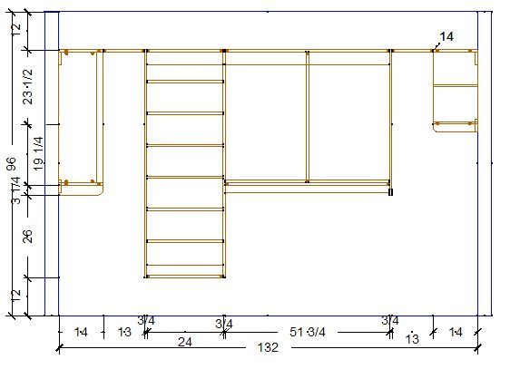 Elevation of the Glades closet rear wall with dimensions