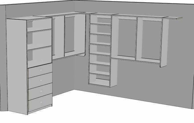 Design render of the Glades closet, left and rear walls
