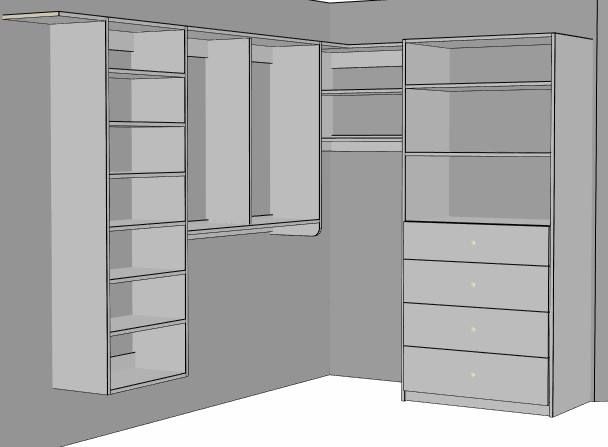 Design render of the Glades closet, rear and right walls