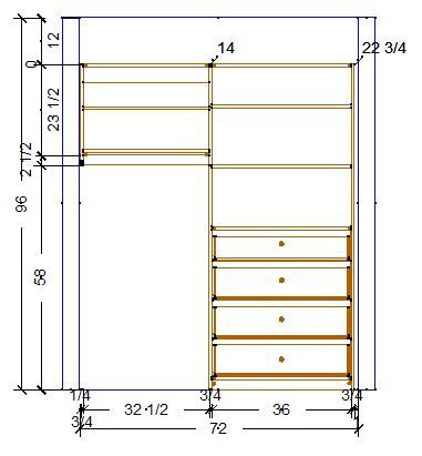 Elevation of the Glades closet right wall with dimensions